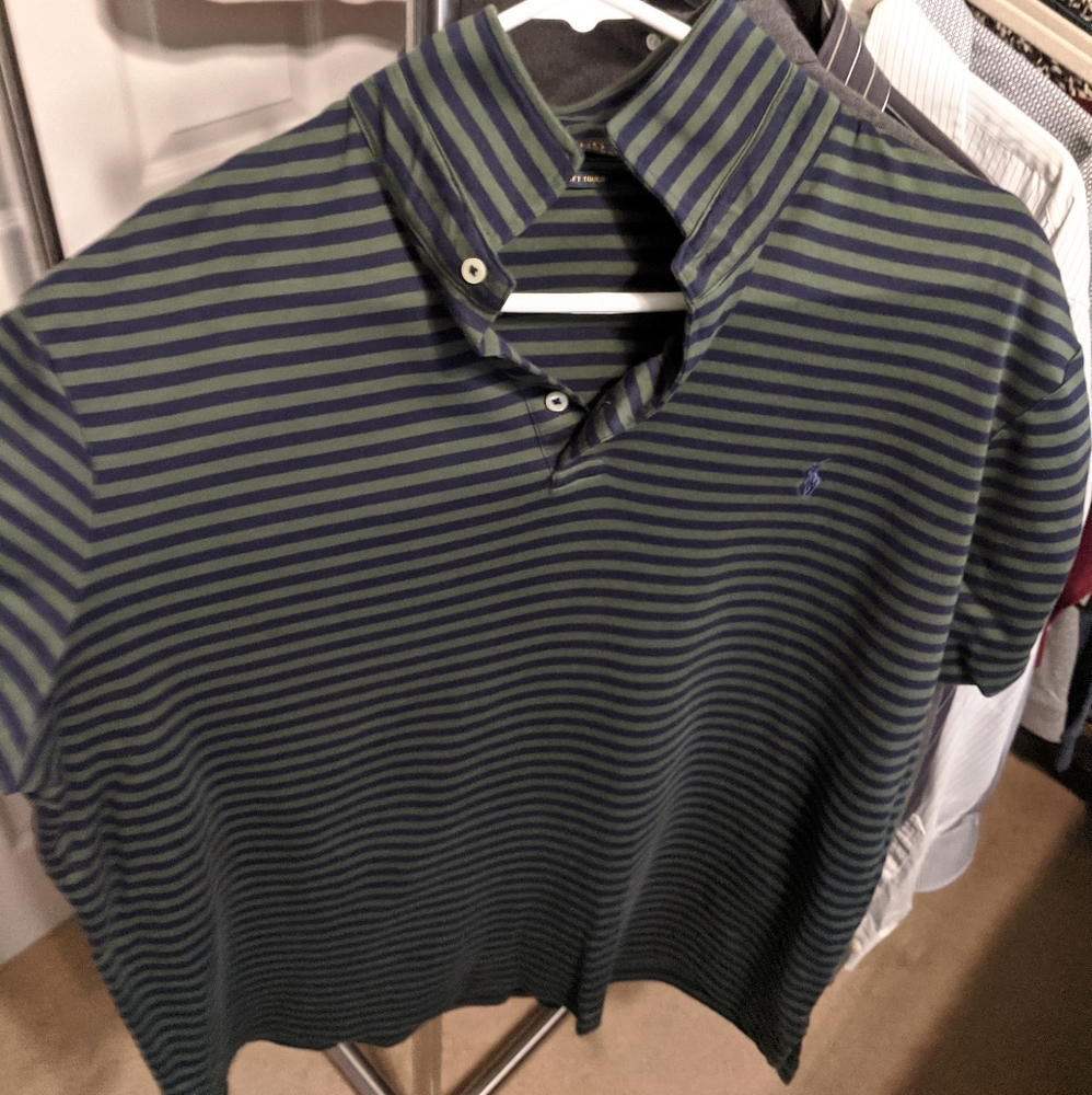 Polo olive green navy horizontal stripe size XL